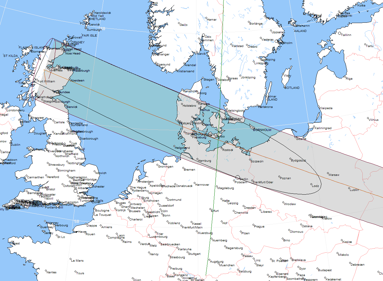 Verlauf der Zentralzone der Ringförmigen  Sonnenfinsternis am 29.12.2912