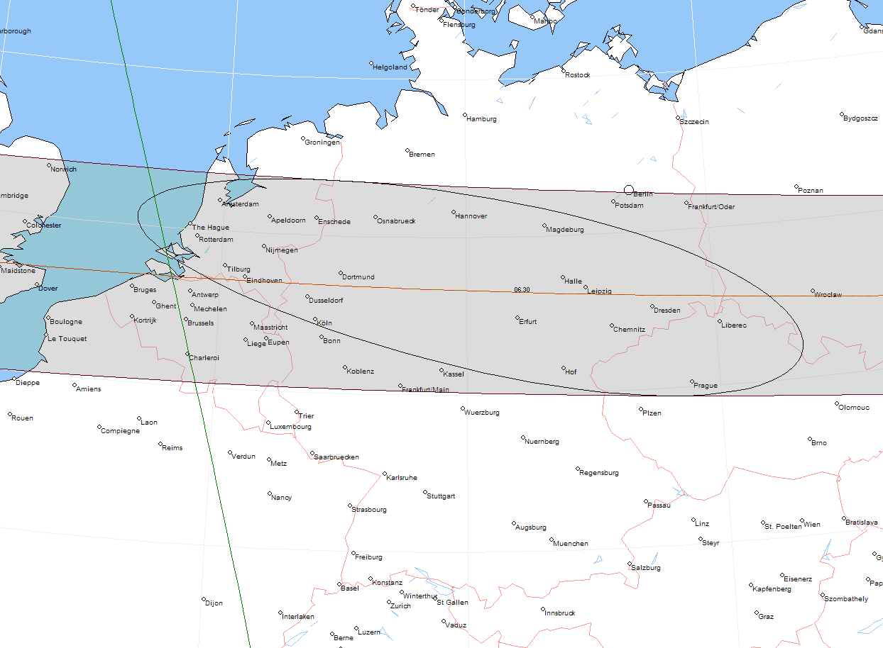 Verlauf der Zentralzone der Ringförmigen  Sonnenfinsternis am 05.12.1290