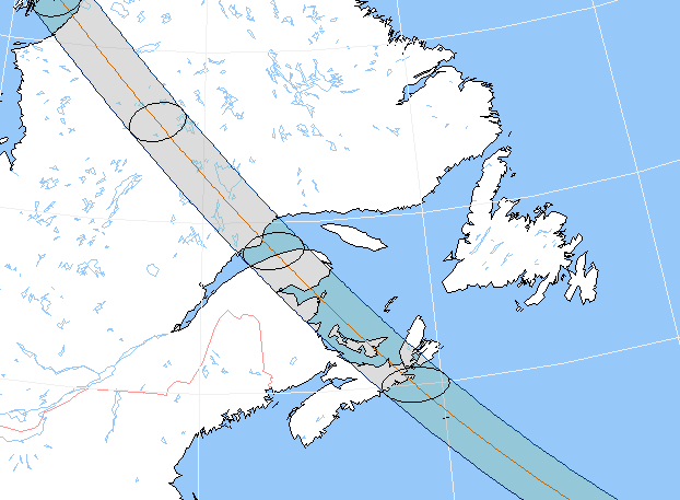 Verlauf der Zentralzone am 10.07.1972 durch Ostkanada