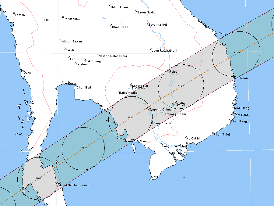 Verlauf der Zentralzone der Ringförmigen  Sonnenfinsternis am 17.03.1904