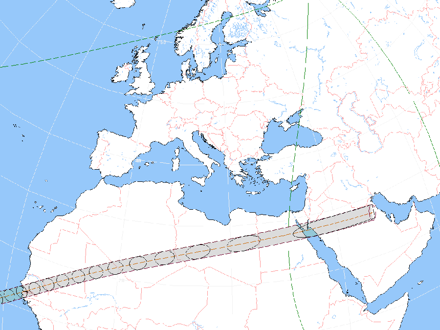 Verlauf der Zentralzone der Ringförmigen  Sonnenfinsternis am 28.03.1922