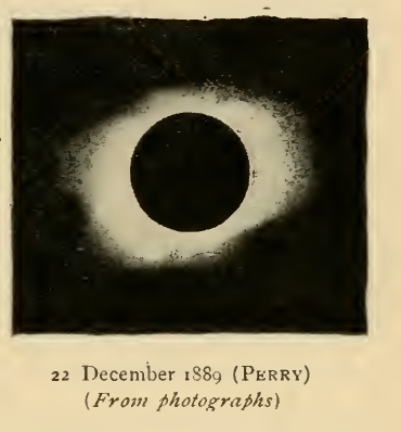 Zeichnung der Korona während der Totalen Sonnenfinsternis am 22.12.1889