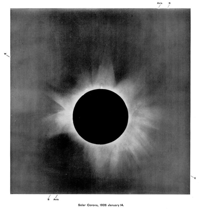 Foto der Korona während der Totalen Sonnenfinsternis am 14.01.1926