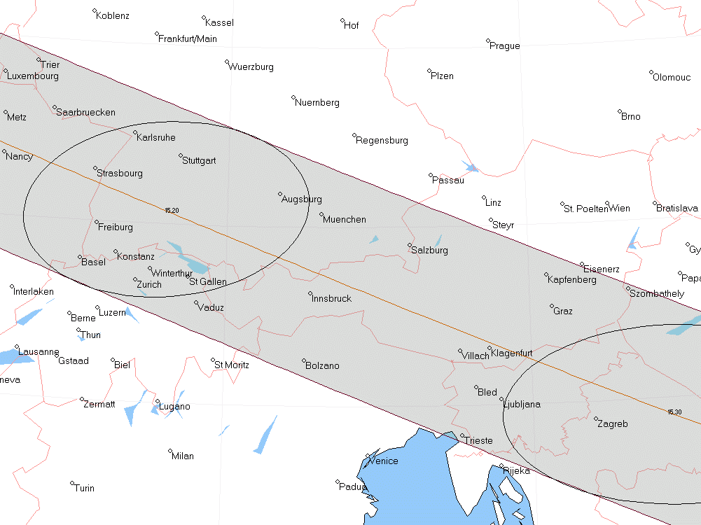 Verlauf der Zentralzone der Ringförmigen Sonnenfinsternis am 10.06.2393