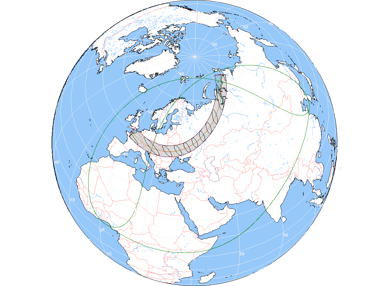 Verlauf der Zentralzone der Ringförmigen  Sonnenfinsternis am 23.02.3003