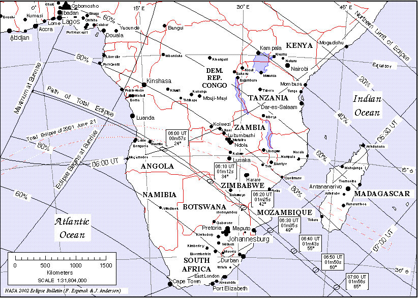 Verlauf der Zentralzone am 04.12.2002 durch das südliche Afrika