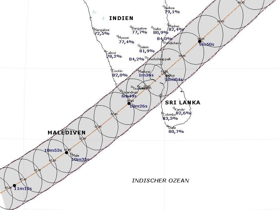 Finsterniszone ber den Malediven und Indien