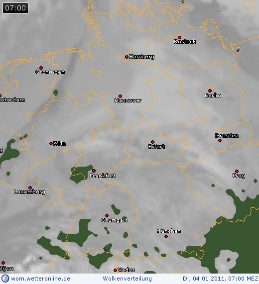 Bewölkung über Deutschland am 04.01.2011 um 07:00 MEZ