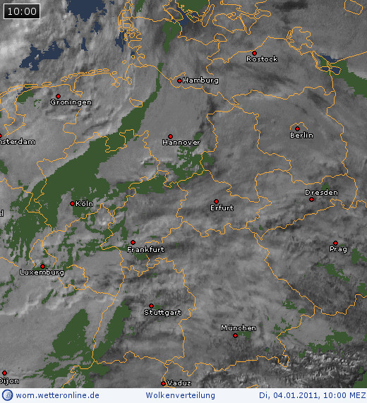 Bewölkung über Deutschland am 04.01.2011 um 10:00 MEZ