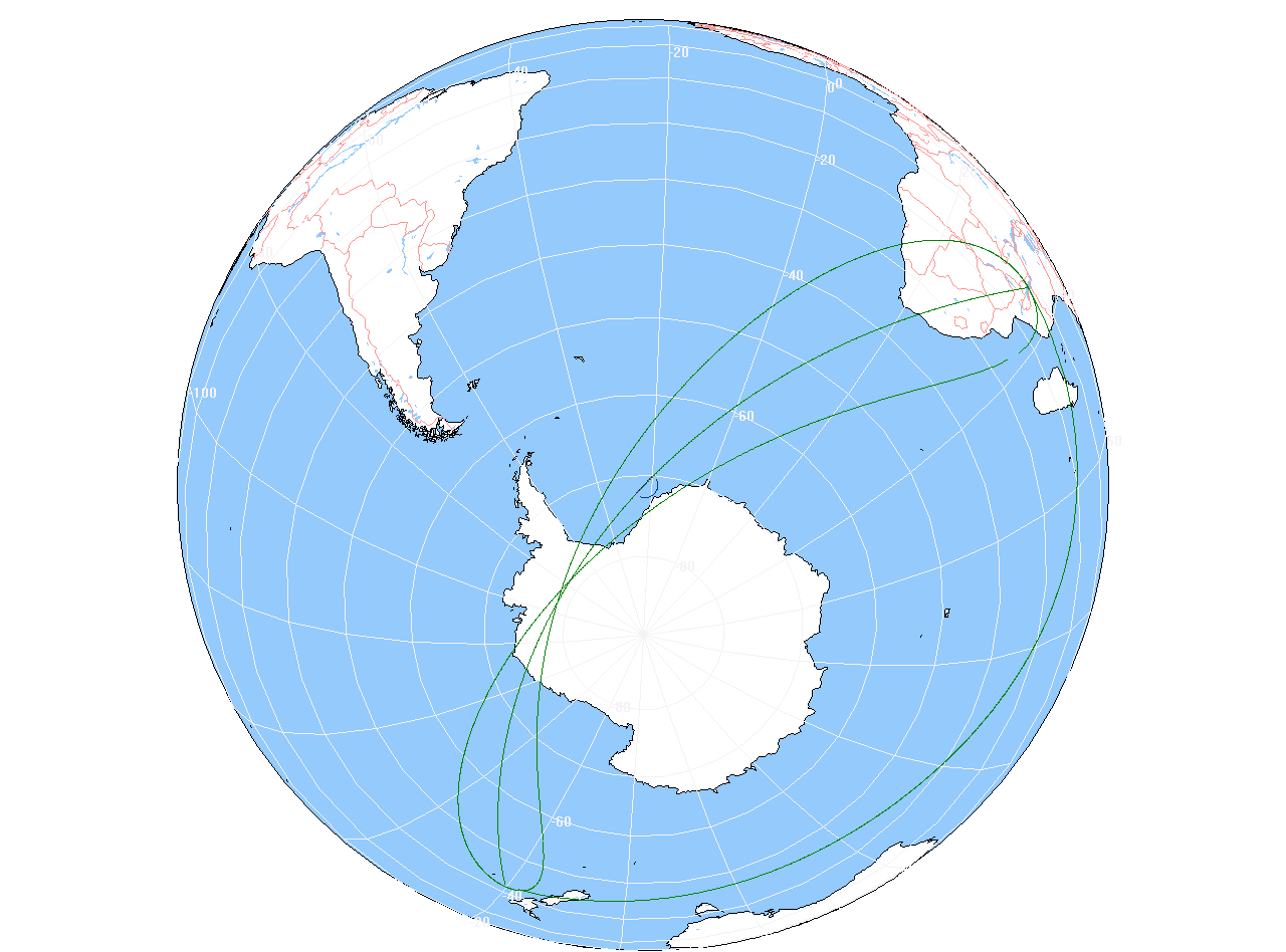 Zentralzone der Totalen Sonnenfinsternis am 23.10.1957