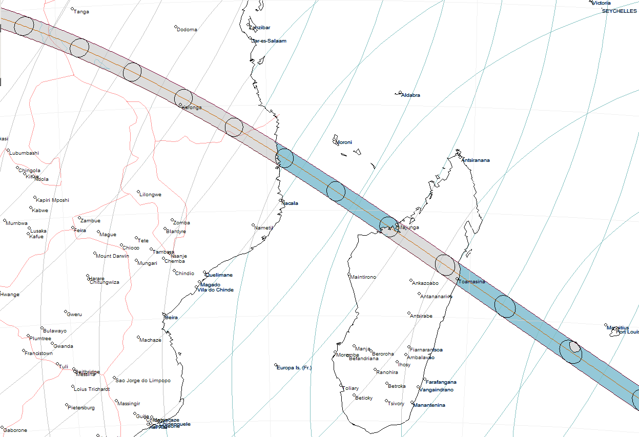 Verlauf der Zentralzone von Tanzania bis La Réunion