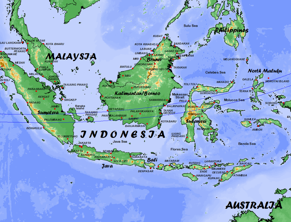 Verlauf der Zentralzone durch Indonesien