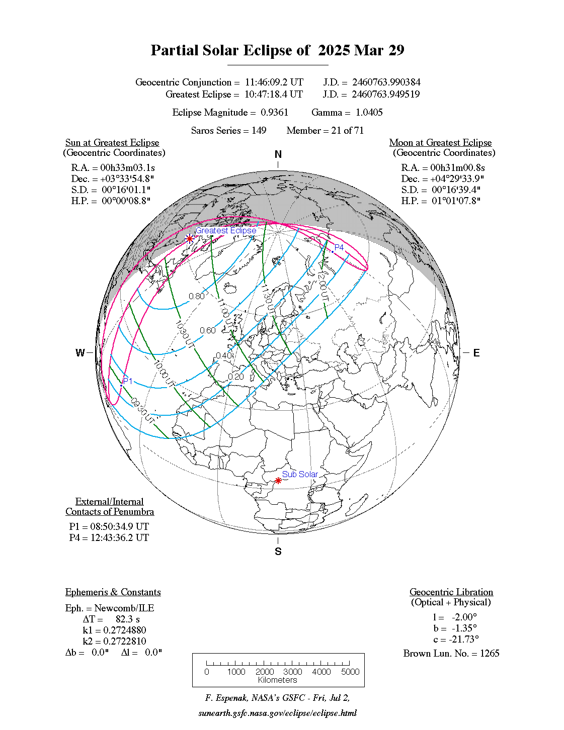 Verlauf der Partiellen Sonnenfinsternis am 29.03.2025